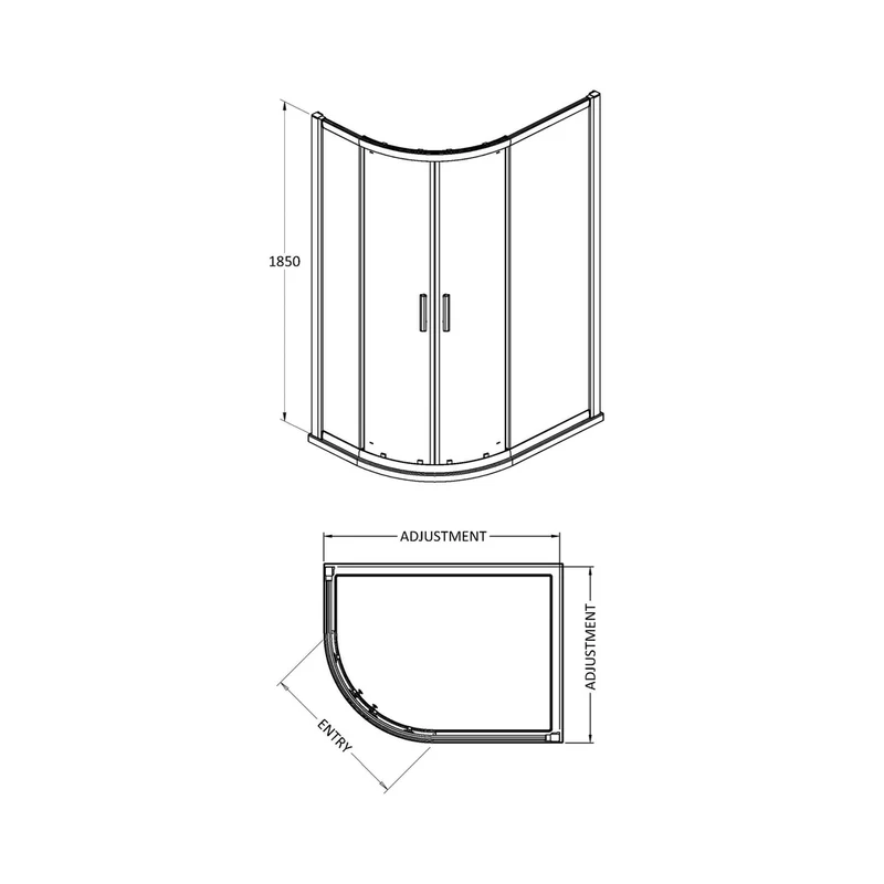 Hudson Reed Pacific 1200 X 800mm Offset Quadrant Contemp Chrome Aluminium,metal 1850x1180x780mm - AQU128