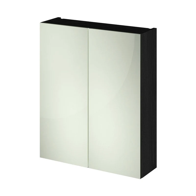 Hudson Reed Fusion 600mm Mirror Unit (50/50) Contemp Charcoal Black MFC Textured Woodgrain 715x600x182mm