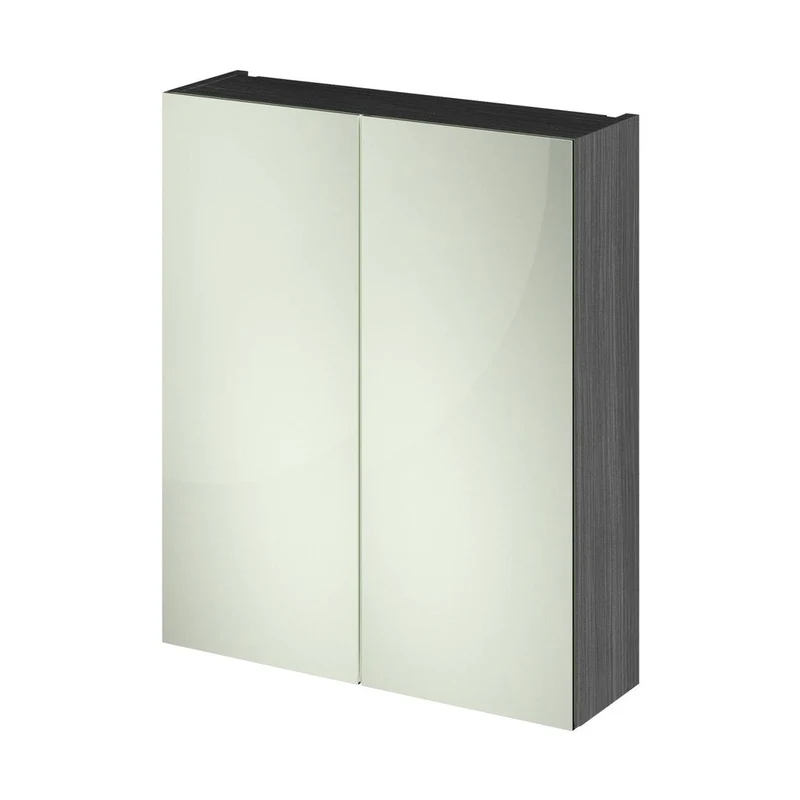 Hudson Reed Fusion 600mm Mirror Unit (50/50) Contemp Graphite Grey Woodgrain MFC Textured Woodgrain 715x600x182mm