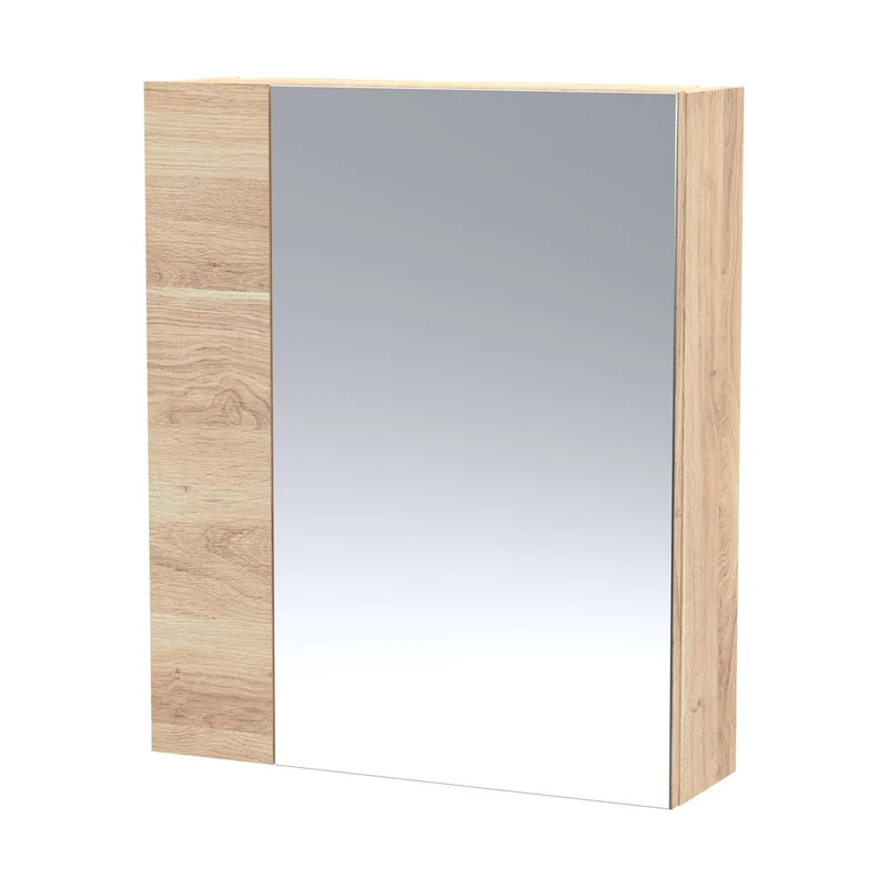 Hudson Reed Fusion 600mm Mirror Unit (75/25) Contemp Bleached Oak MFC Textured Woodgrain 715x600x182mm