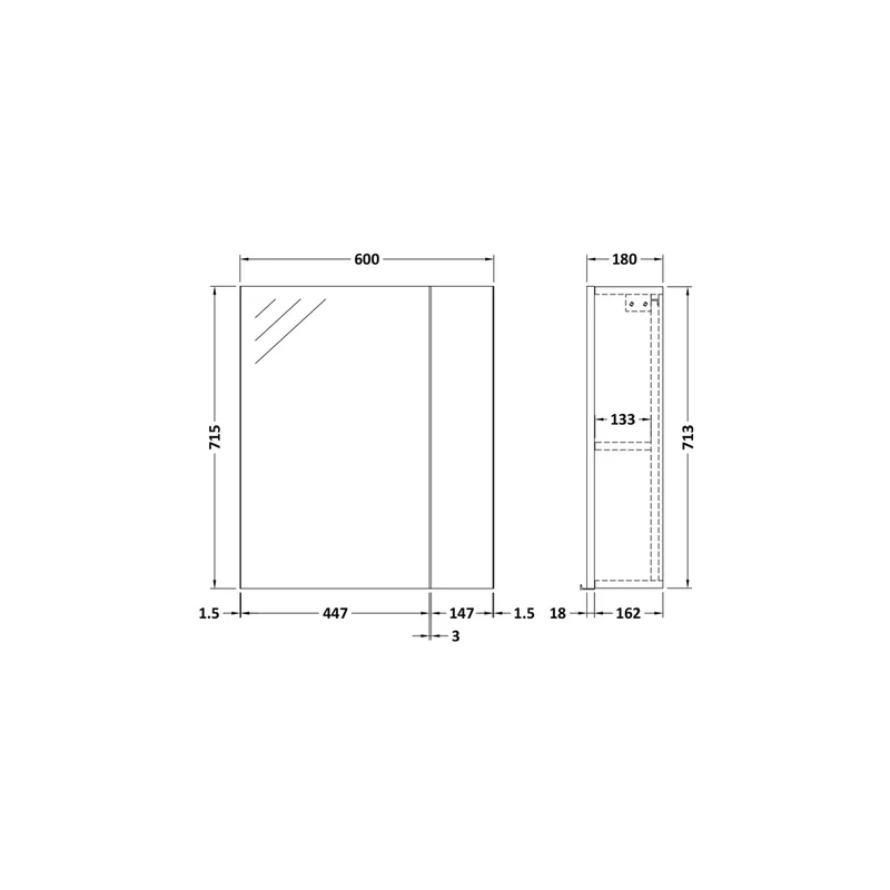 Hudson Reed Fusion 600mm Mirror Unit (75/25) Contemp Bleached Oak MFC Textured Woodgrain 715x600x182mm