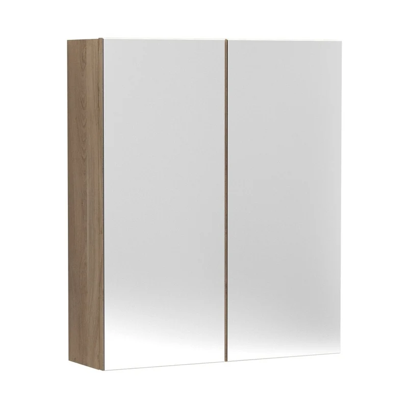 Hudson Reed Fusion 600mm Mirror Unit (50/50) Contemp Bleached Oak MFC Textured Woodgrain 715x600x182mm