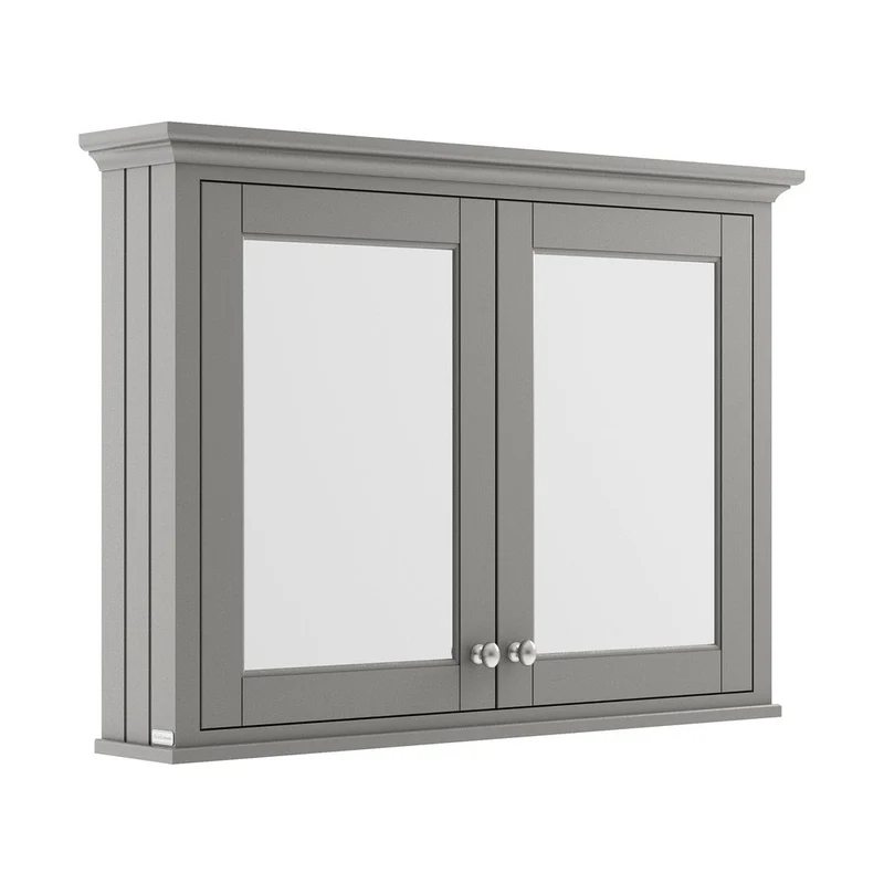 Hudson Reed Old London 1050mm Mirror Cabinet Trad Storm Grey MDF Vinyl Textured Woodgrain 752x1050x193mm