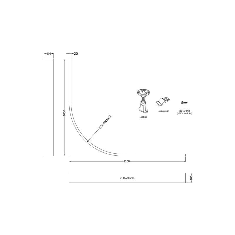 Hudson Reed Leg Sets And Plinths Leg Set & Plinth Kit (1200x900 Curved Plinth) Contemp White Abs 12x1000x12mm