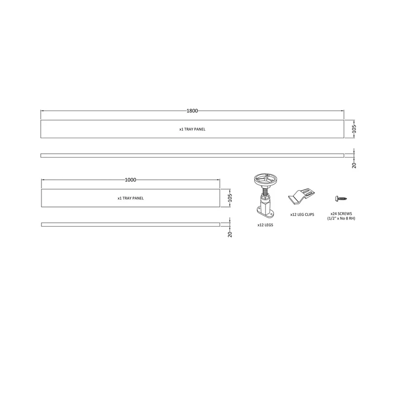 Hudson Reed Leg Sets And Plinths Leg Set & Plinth Kit (1700 &1000 Plinth) Contemp White Abs 12x105x12mm