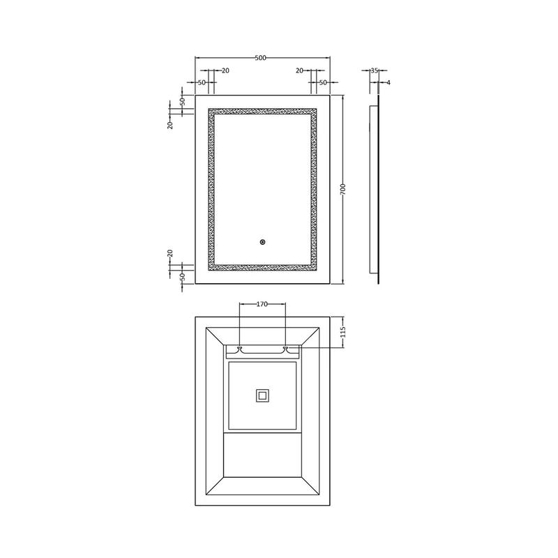 Hudson Reed Led Touch Sensor 700 X 500 Touch Sensor Mirror Contemp Silver Aluminium 700x500x33mm