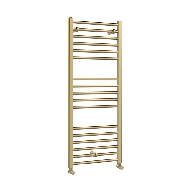 Hudson Reed Lorica Round Straight Towel Radiator 1200x500 Contemp Brushed Brass Steel 1200x500x30mm