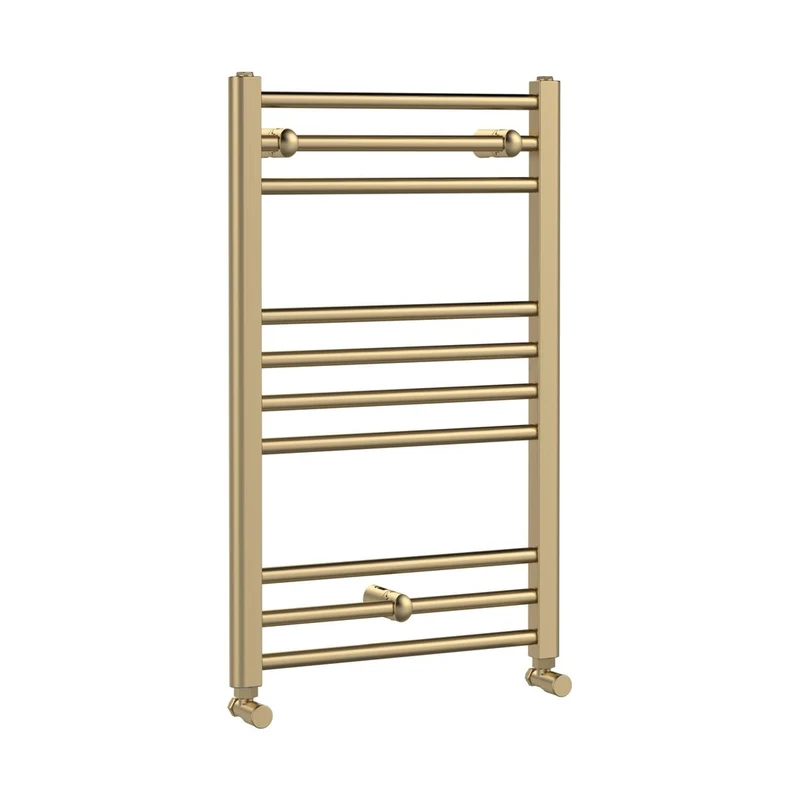 Hudson Reed Lorica Round Straight Towel Radiator 800x500 Contemp Brushed Brass Steel 800x500x30mm