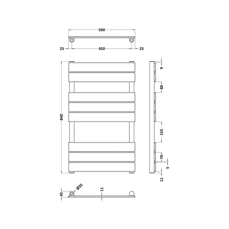 Hudson Reed Piazza Square Flat Towel Radiator 840x500 Contemp Brushed Brass Steel 840x500x30mm