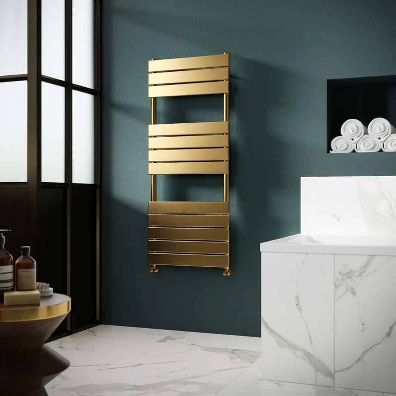 Hudson Reed Piazza Square Flat Towel Radiator 1213x500 Contemp Brushed Brass Steel 1213x500x100mm