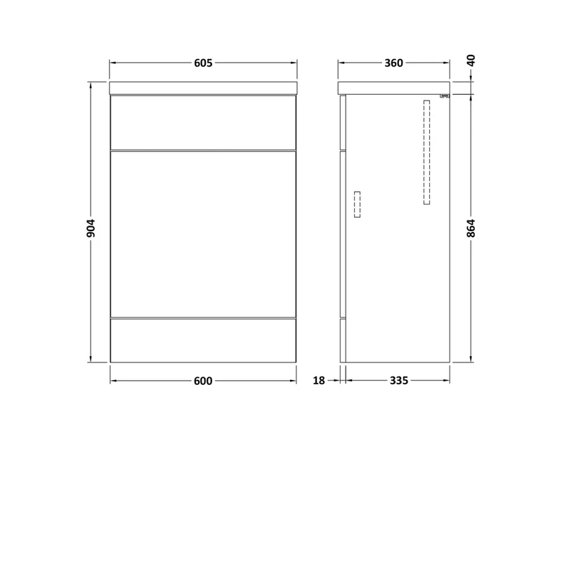 Hudson Reed Fusion 600mm Wc Unit & Top Contemp Gloss White MFC Painted Gloss 904x605x360mm
