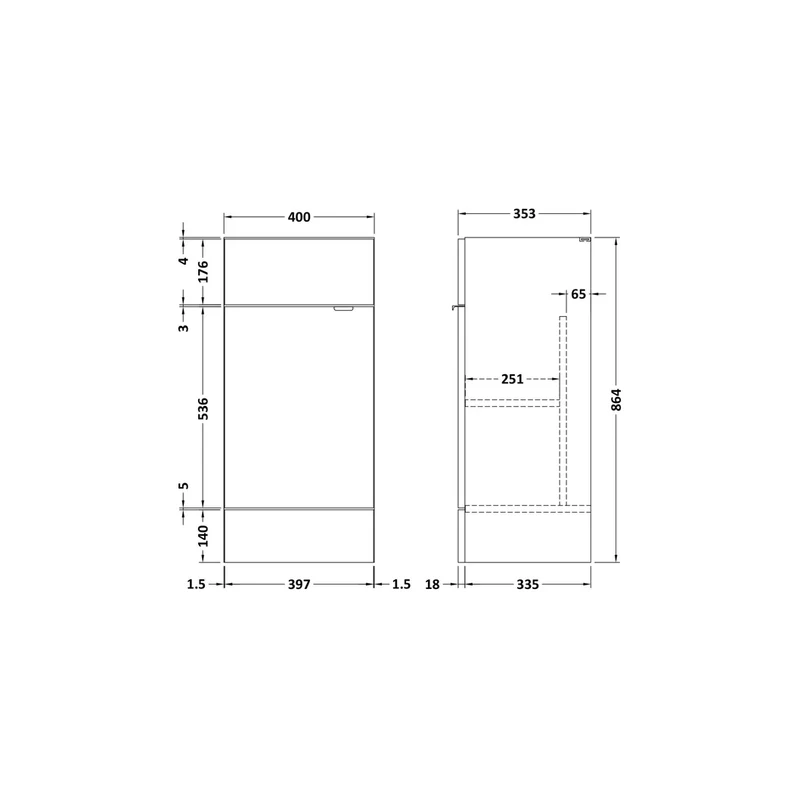 Hudson Reed Fusion 400mm Vanity Unit Contemp Gloss White MFC Painted Gloss 864x400x355mm