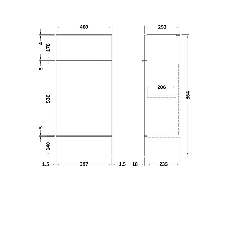 Hudson Reed Fusion 400mm Vanity Unit - Compact Contemp Gloss White MFC Painted Gloss 864x400x255mm