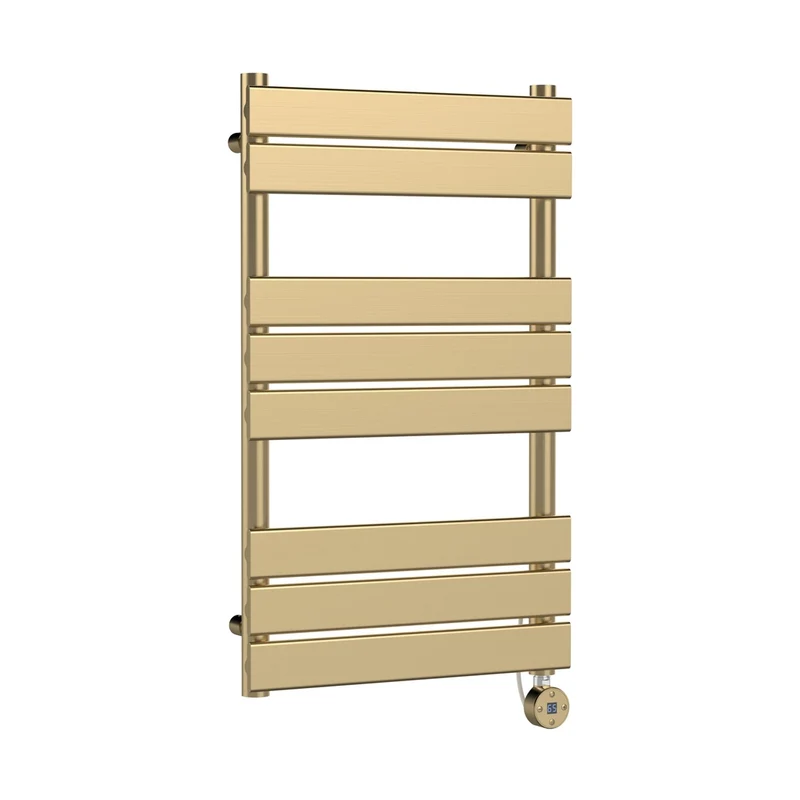 Hudson Reed Electric Flat Panel Towel Rails Square Flat Towel Radiator 840x500 Contemp Brushed Brass Steel 840x500x30mm