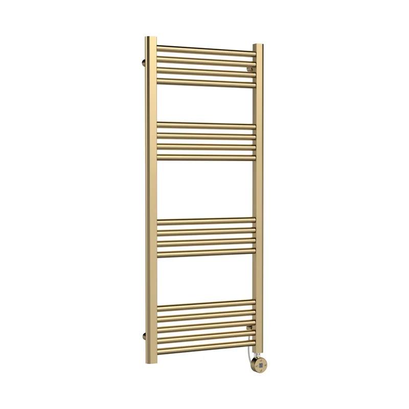 Hudson Reed Electric Bar Towel Rails Round Straight Towel Radiator 1200x500 Contemp Brushed Brass Steel 1200x500x30mm