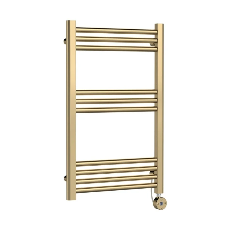 Hudson Reed Electric Bar Towel Rails Round Straight Towel Radiator 800x500 Contemp Brushed Brass Steel 800x500x30mm