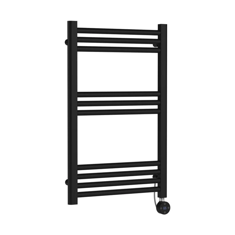 Hudson Reed Electric Bar Towel Rails Round Straight Towel Radiator 800x500 Contemp Matt Black Steel 800x500x30mm