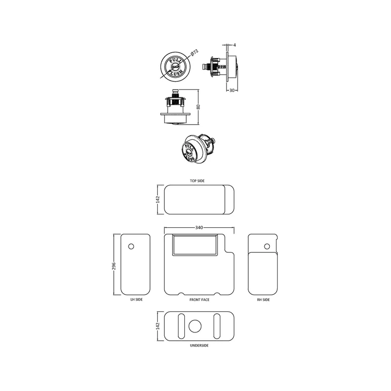 Hudson Reed Concealed Cisterns And Frames Universal Access Cistern & Chrome Trad Flush Plate Polyethylene 296x340x142mm - XTY8T01