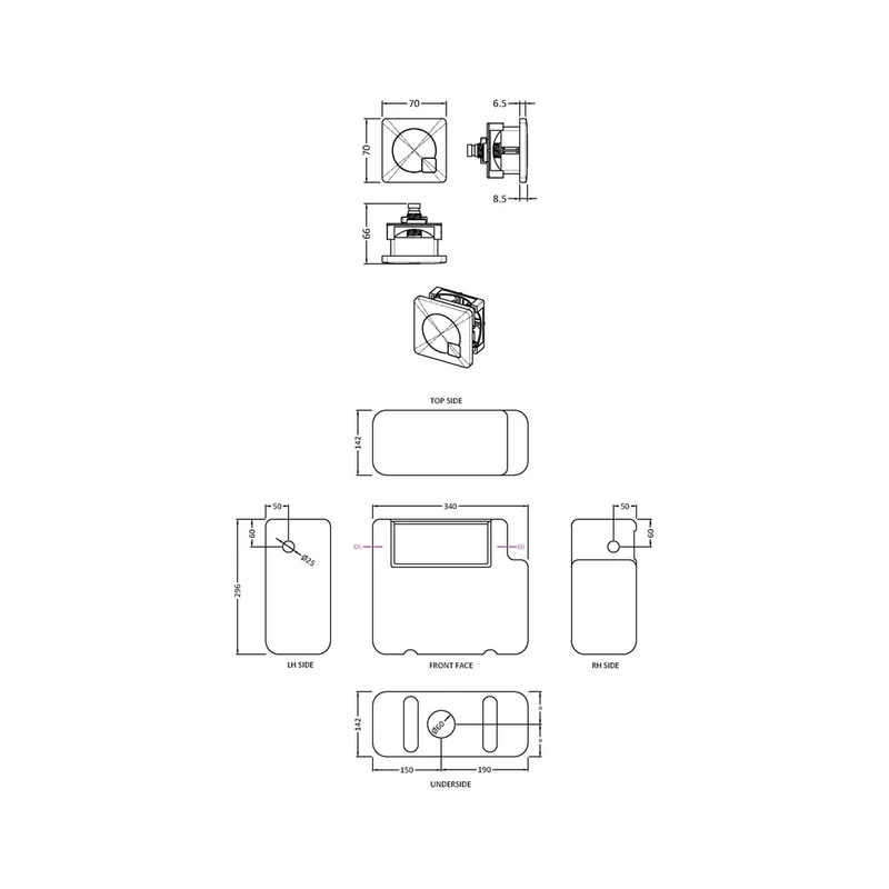 Hudson Reed Concealed Cisterns And Frames Universal Access Cistern & Chrome Square Flush Plate Contemp Polyethylene 296x340x142mm - XTY8M01