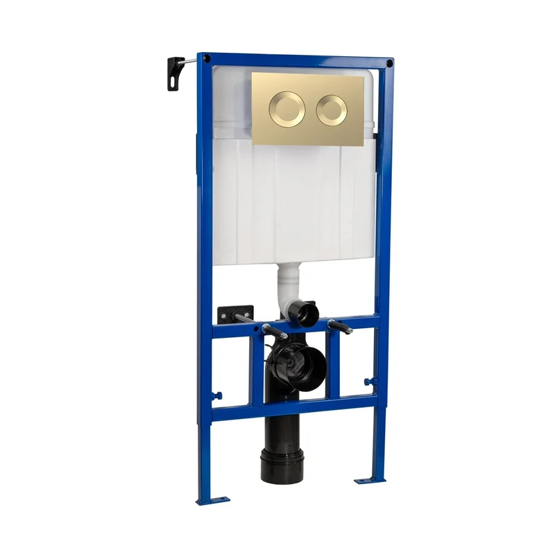 Hudson Reed Concealed Cisterns And Frames Dual Flush Concealed Cistern Frame With Round Plate Contemp Brushed Brass Stainless Steel 890x520x205mm
