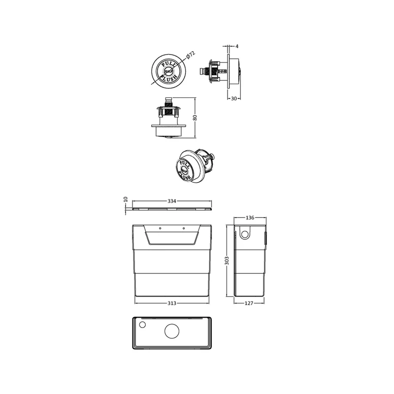 Hudson Reed Concealed Cisterns And Frames Universal Access Cistern & Black Trad Flush Plate Matt Black Polyethylene 334x303x136mm