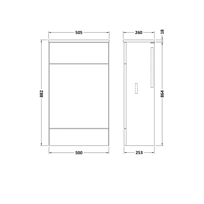 Hudson Reed Fusion 500mm Compact Wc Unit & Co-ordinating Top Contemp Gloss White MFC Painted Gloss 882x505x260mm