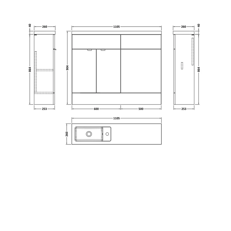 Hudson Reed Fusion 1100mm Combination - Compact Contemp Gloss White MFC Painted Gloss 904x1105x260mm