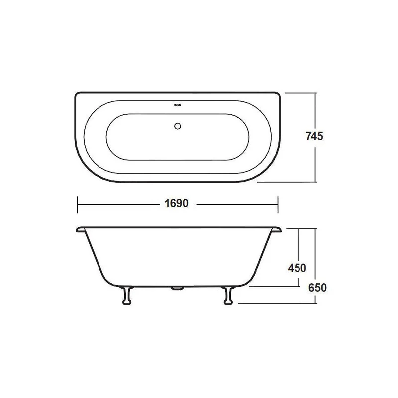 Hudson Reed Kenton Freestanding Bath - Pride Leg Set (1700mm) Trad White Acrylic