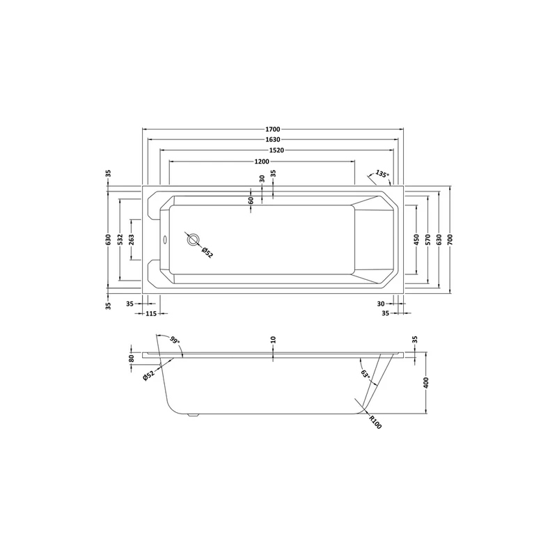 Hudson Reed Ascott Art Deco Bath (1700x700) Trad White Acrylic