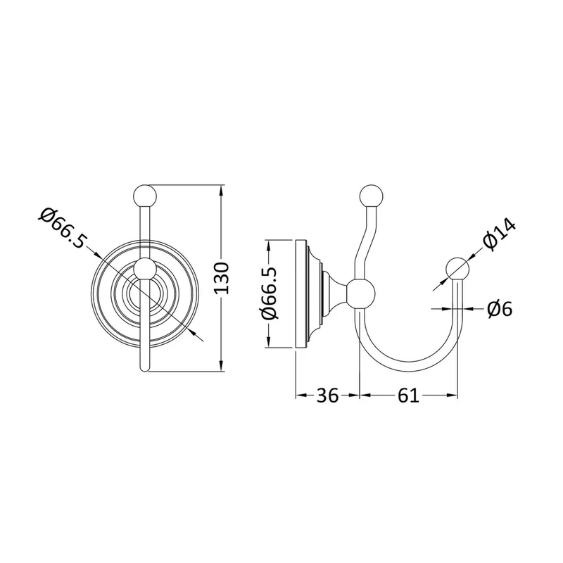 Hudson Reed Bath Wastes And Extras Double Robe Hook Trad Chrome Brass 113x54x100mm
