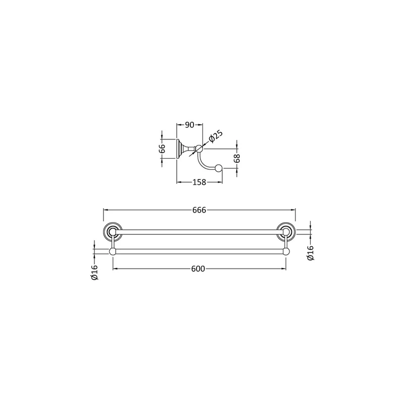 Hudson Reed Bath Wastes And Extras Double Towel Rail Trad Chrome Brass 105x660x170mm
