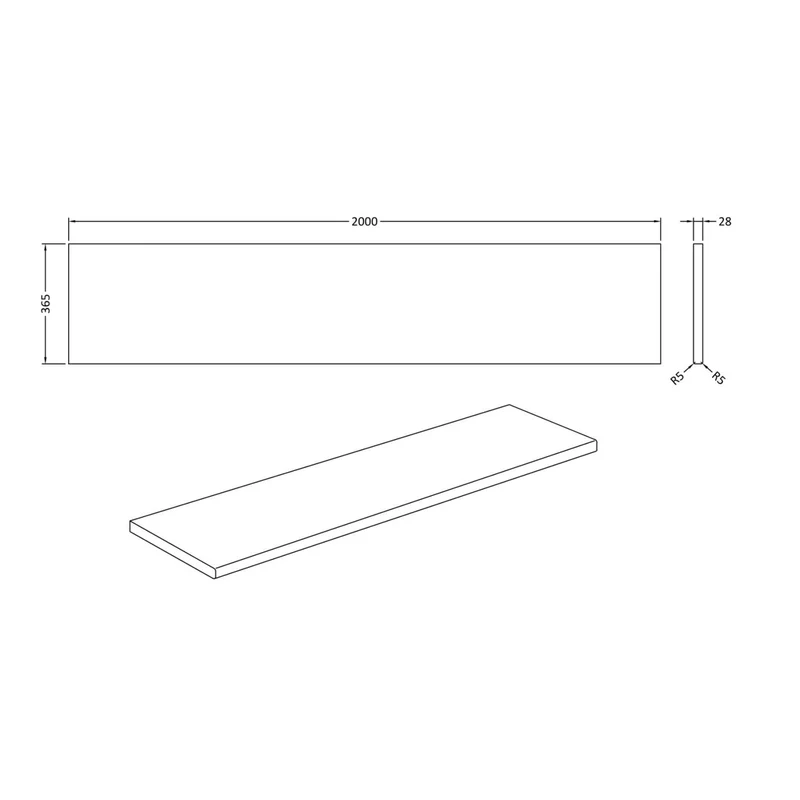 Hudson Reed Furniture Worktops And Basins White Gloss Contemp Gloss White MFC Laminated 28x2000x365mm