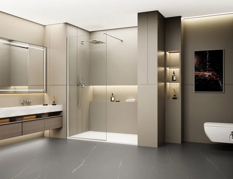 Vitre de douche fixe de style douche à l'italienne - Chrome