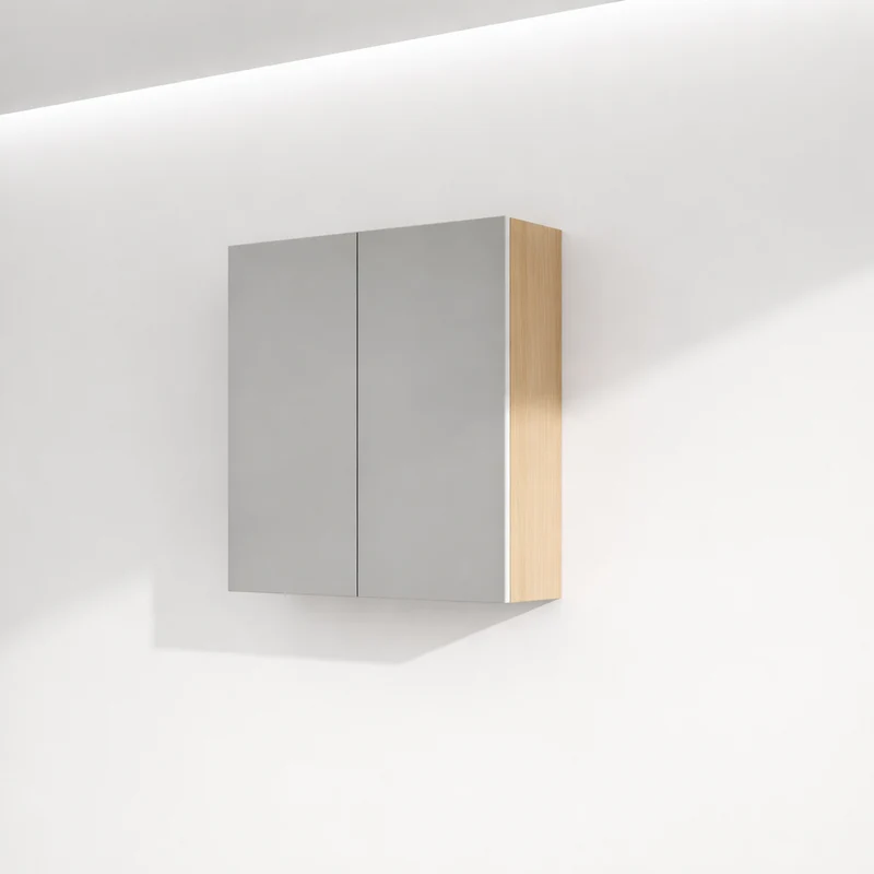 Armoire murale 26 x 24 pouces avec 2 portes miroirs - bois naturel