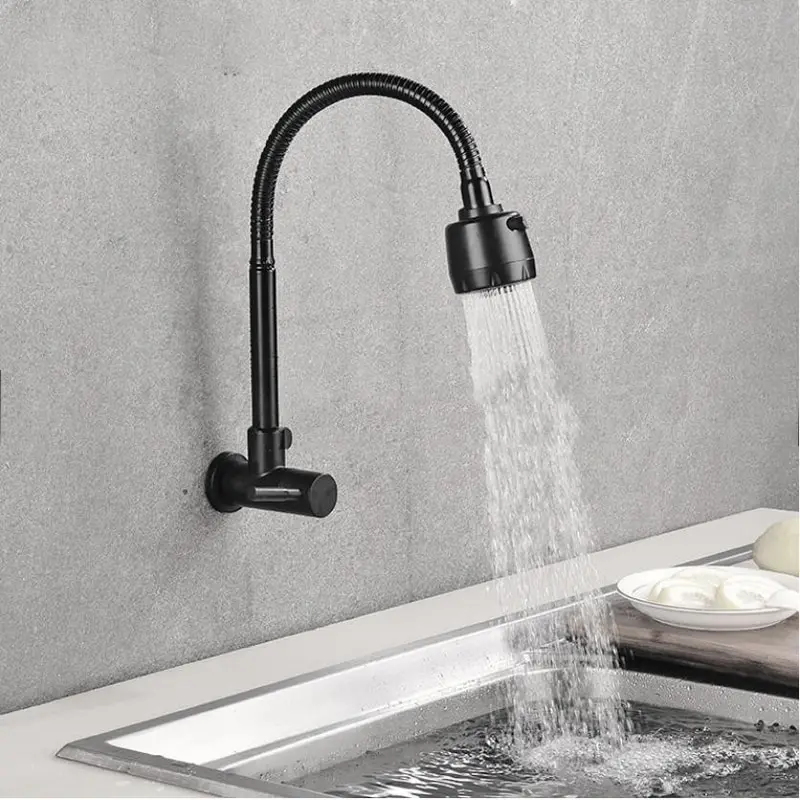 Robinet Eau Froide Mural de Cuisine Noir Flexible