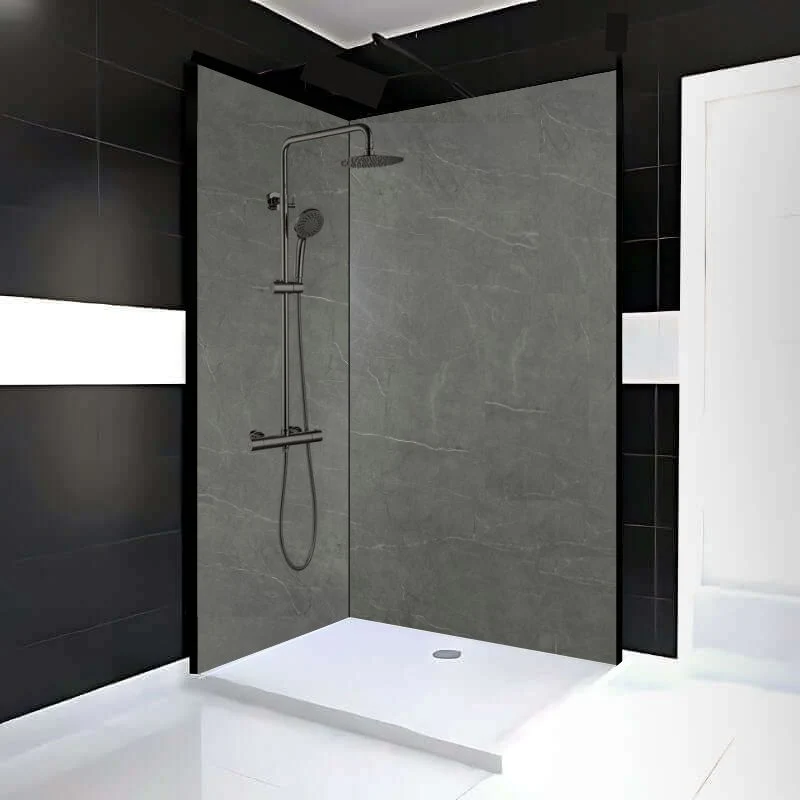 Mur de douche en PVC effet marbre gris foncé mat 48 po x 96 po