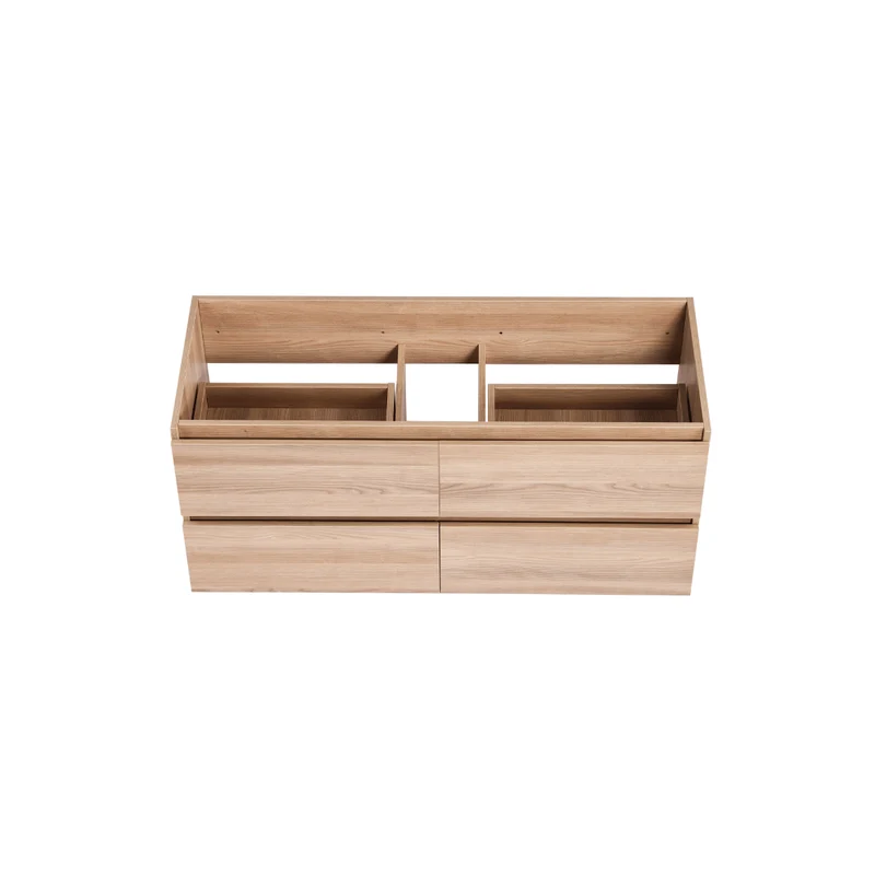 Vanité avec comptoir 60 pouces bois naturel - 2 lavabos