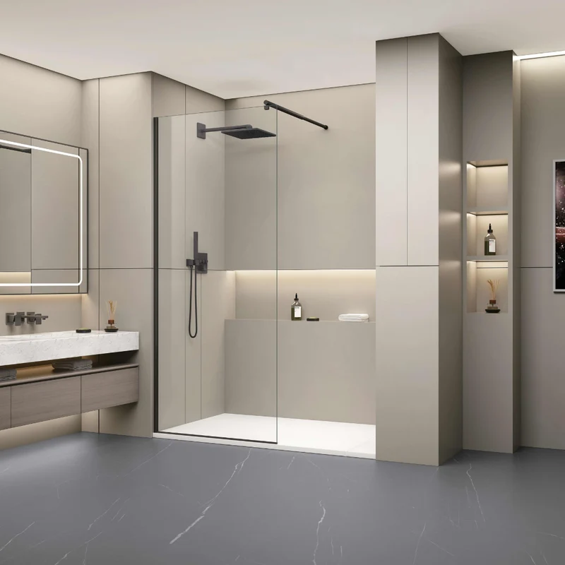 Vitre de douche fixe de style douche à l'italienne - Noir mat