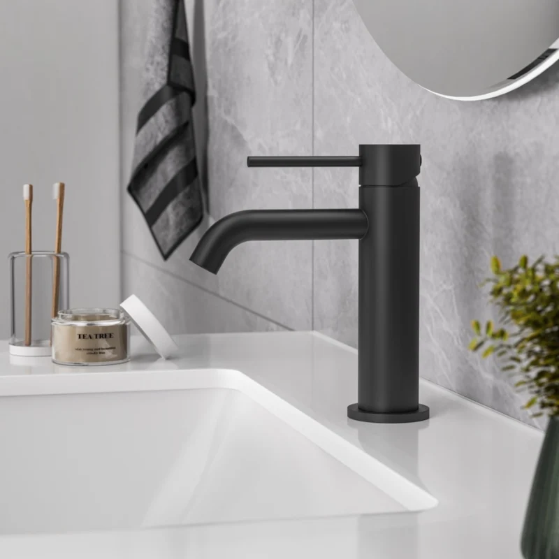 Robinet de lavabo court rond noir mat