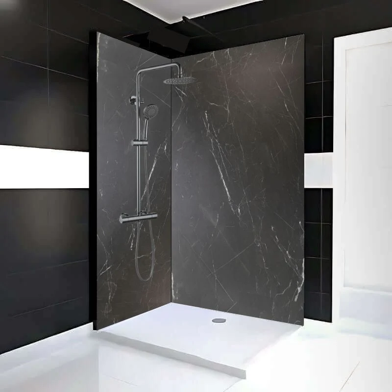 Mur de douche en PVC effet marbre noir mat 48 po x 96 po