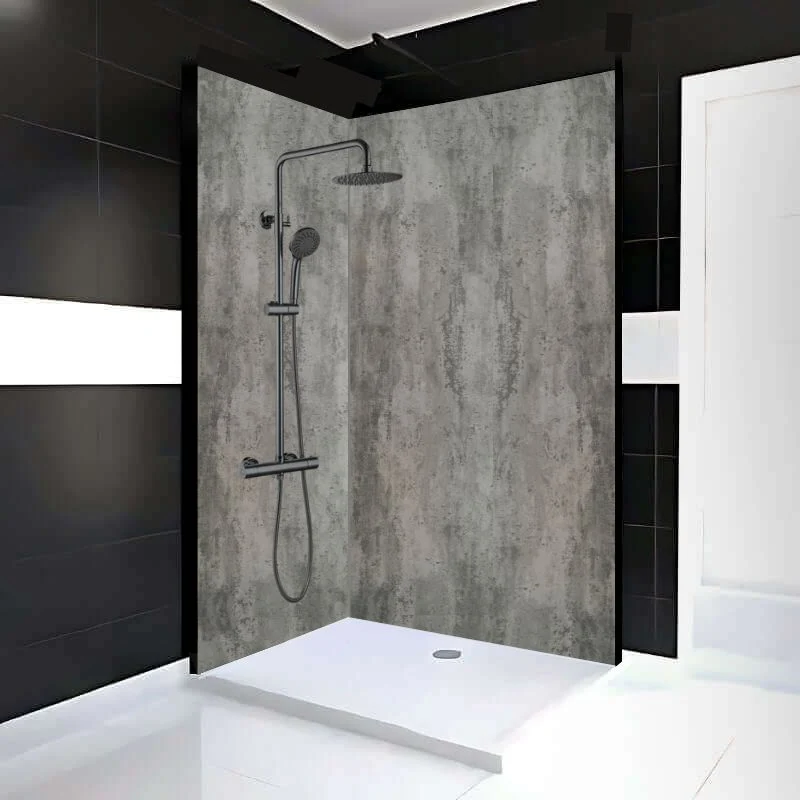 Mur de douche en PVC, effet béton industriel, gris mat, 48 po x 96 po