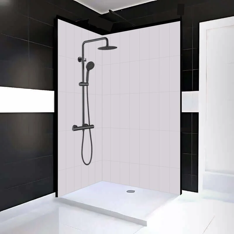 Mur de douche en PVC effet céramique (6 po x 20 po) blanc sur blanc mat 48 po x 96 po