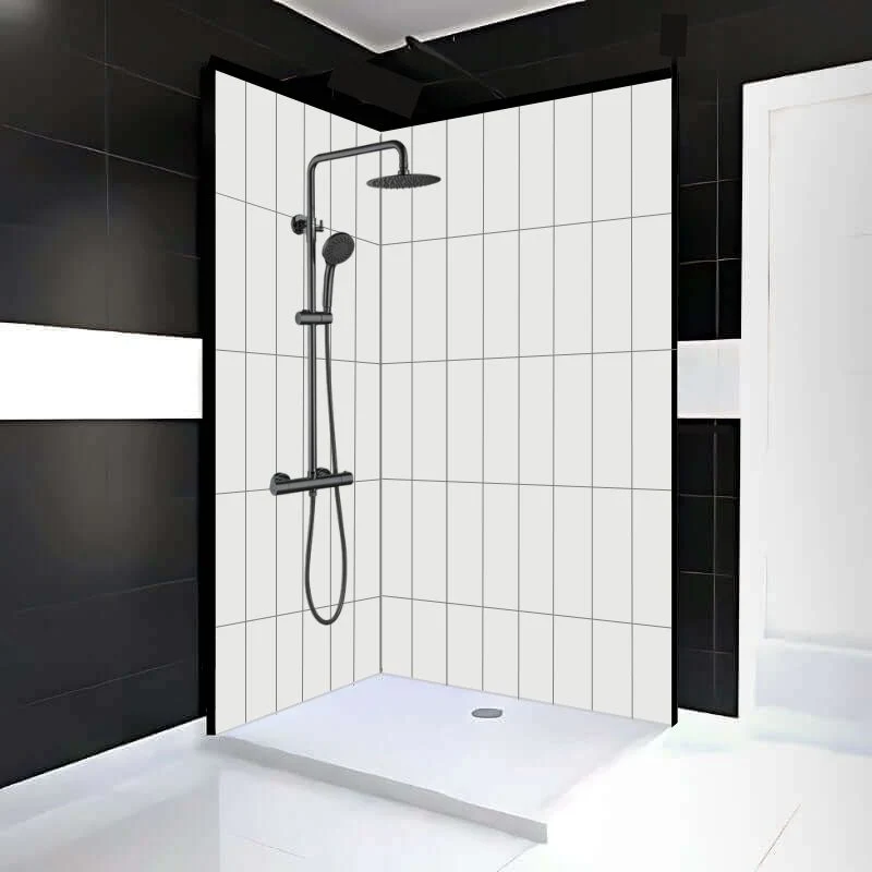 Mur de douche en PVC effet céramique (6 po x 20 po) blanc sur gris mat 48 po x 96 po
