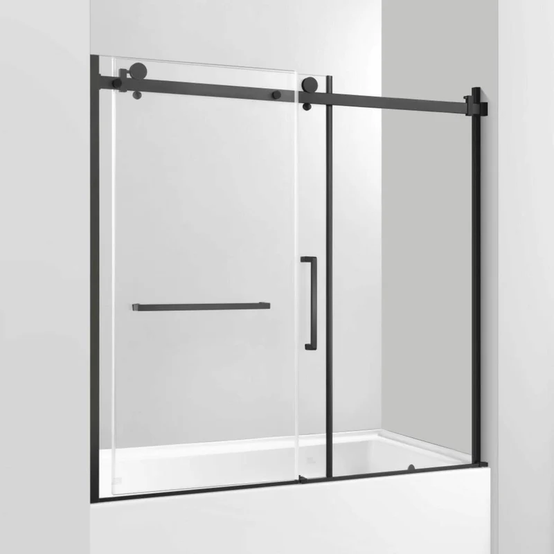 Porte en verre pour bain douche noire de 60 pouces