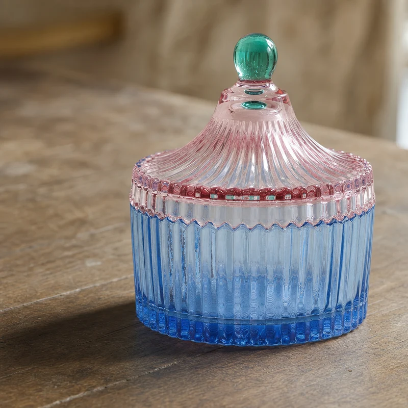 Bonbonniere i glas, blå/rosa – EJA