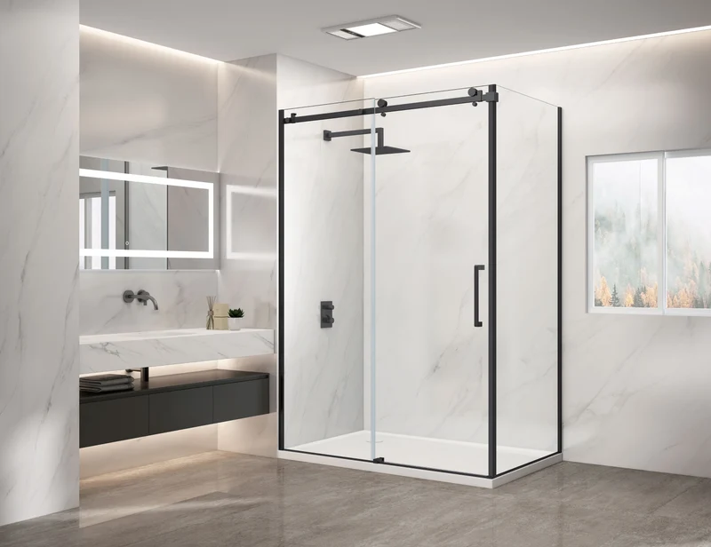Douche (Base et Vitres inclus) noire 32" X 60" en coin -Mur gauche vitre droite-