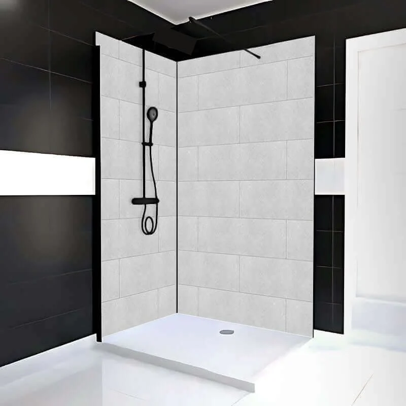 Mur de douche en PVC effet céramique 12 po x 24 po béton gris pâle 48 po x 96 po