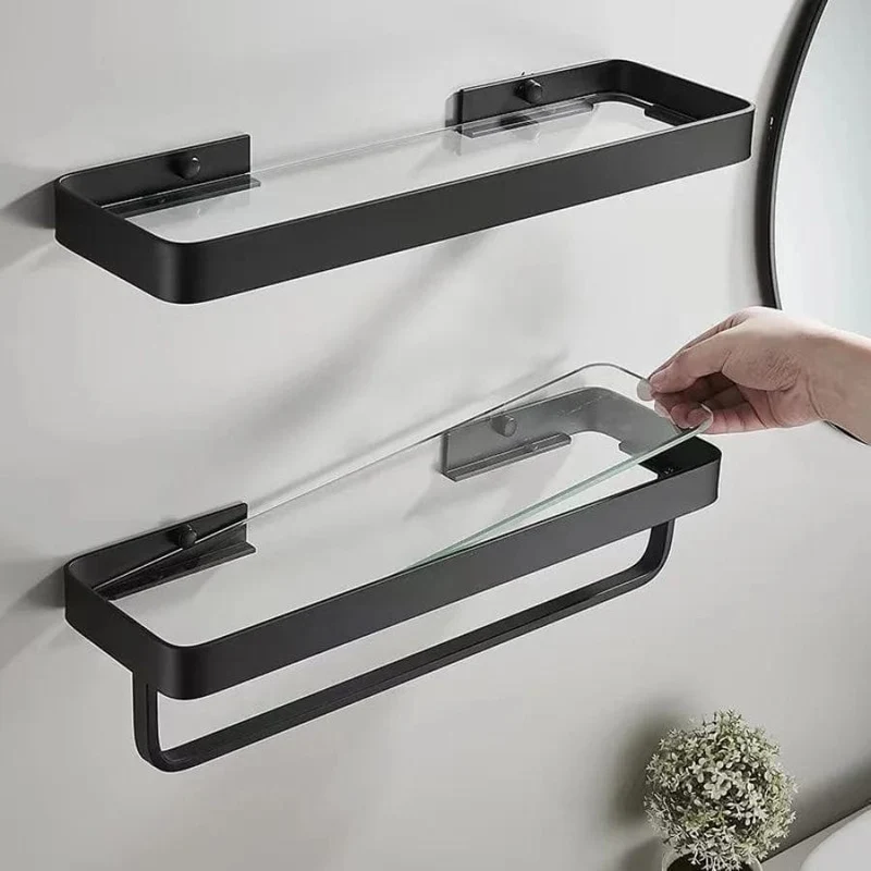 Étagère de douche noire en verre et aluminium