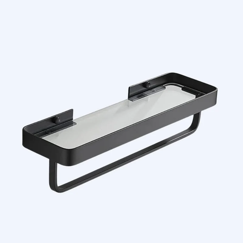 Étagère de douche noire en verre et aluminium