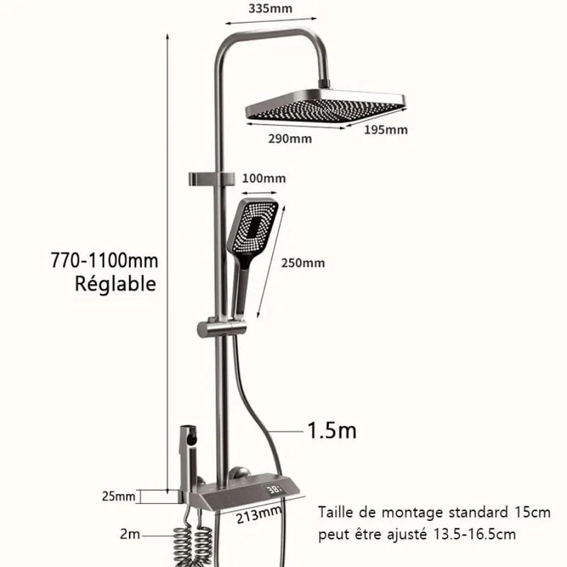 Colonne de douche mitigeur thermostatique style piano